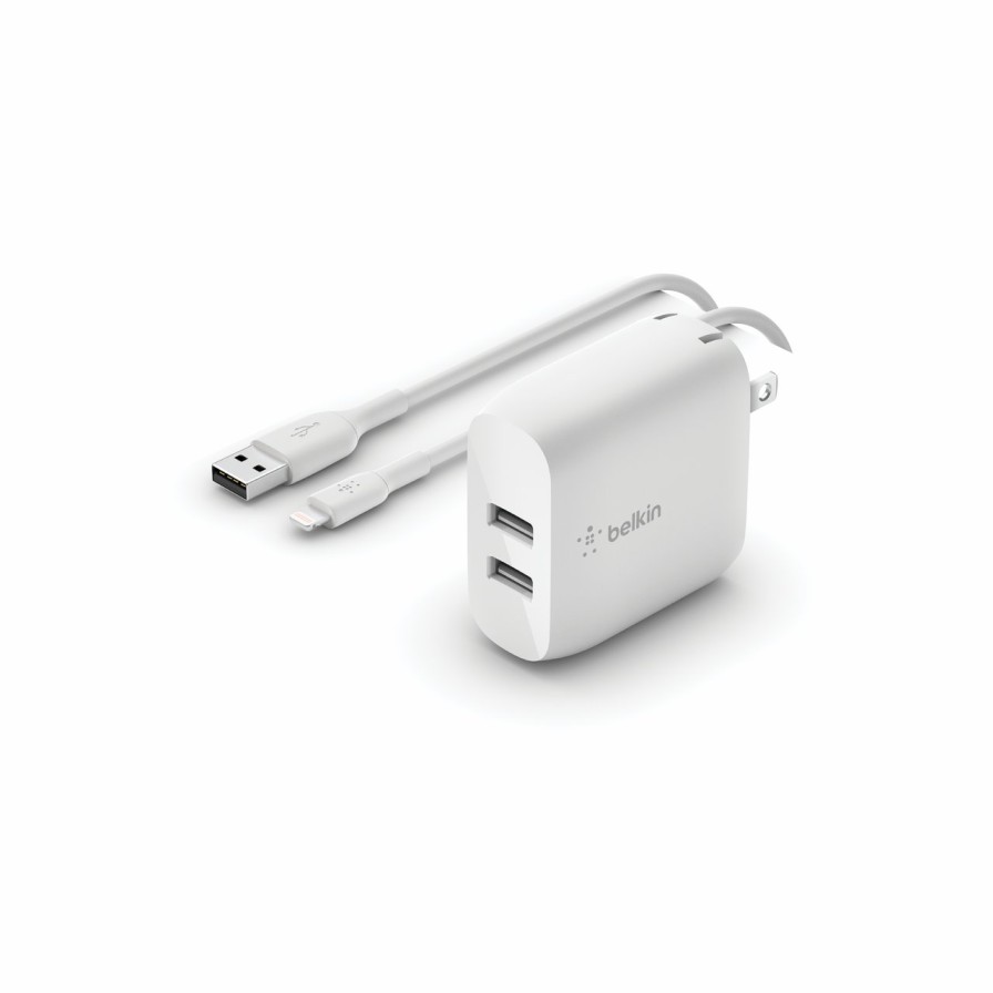 Chargers Belkin | Boostcharge Dual Usb-A Wall Charger 24W + Lightning To Usb-A Cable