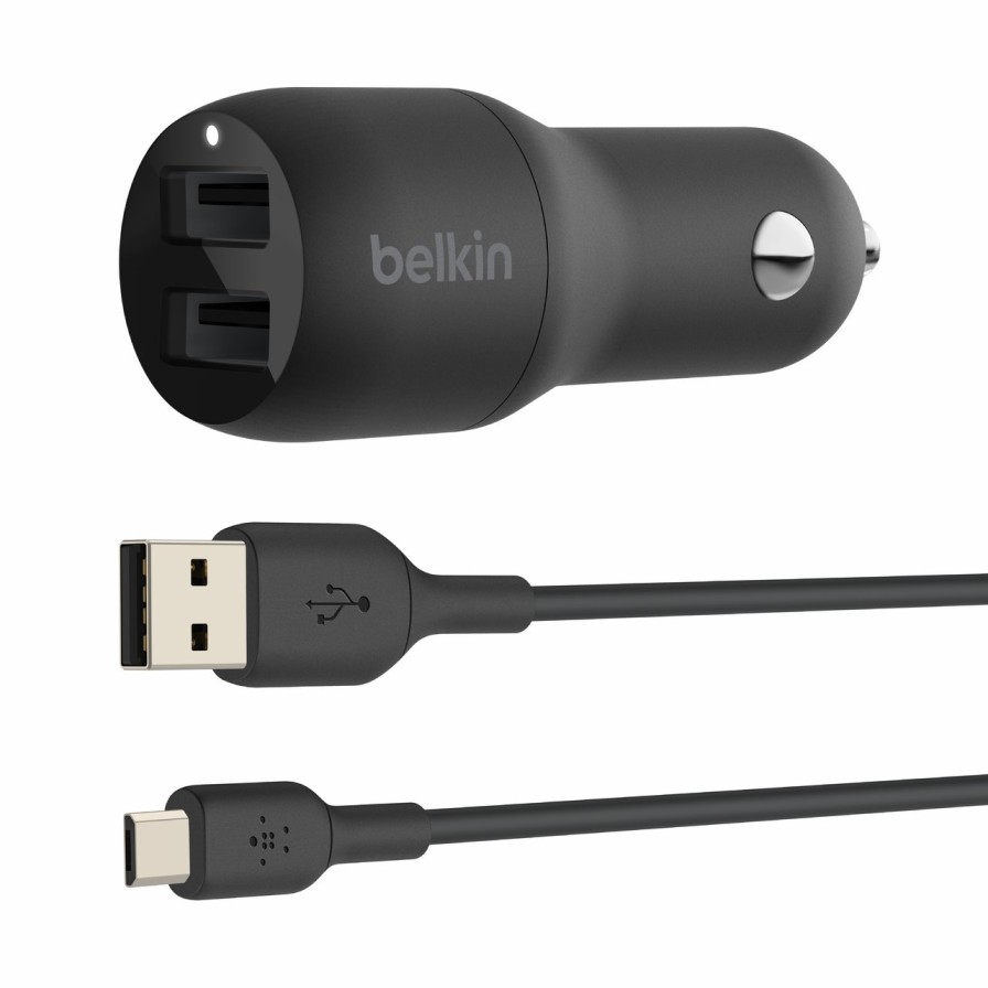 Chargers Belkin | Boostcharge Dual Usb-A Car Charger 24W + Usb-A To Micro-Usb Cable