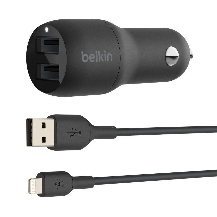 Chargers Belkin | Boostcharge Dual Usb-A Car Charger 24W + Usb-A To Lightning Cable