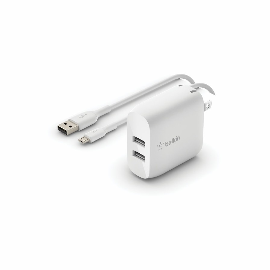 Chargers Belkin | Boostcharge Dual Usb-A Wall Charger 24W + Usb-A To Micro-Usb Cable