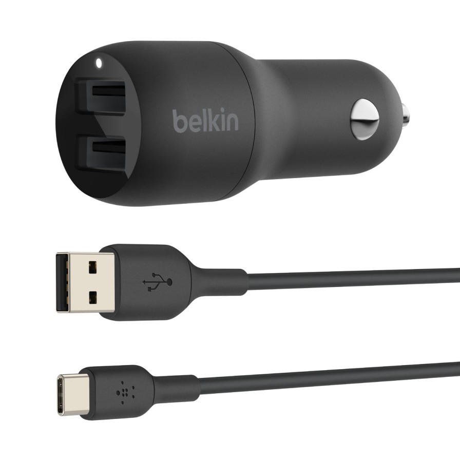 Chargers Belkin | Boostcharge Dual Usb-A Car Charger 24W + Usb-A To Usb-C Cable