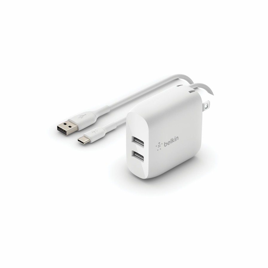 Chargers Belkin | Boostcharge Dual Usb-A Wall Charger 24W + Usb-A To Usb-C Cable